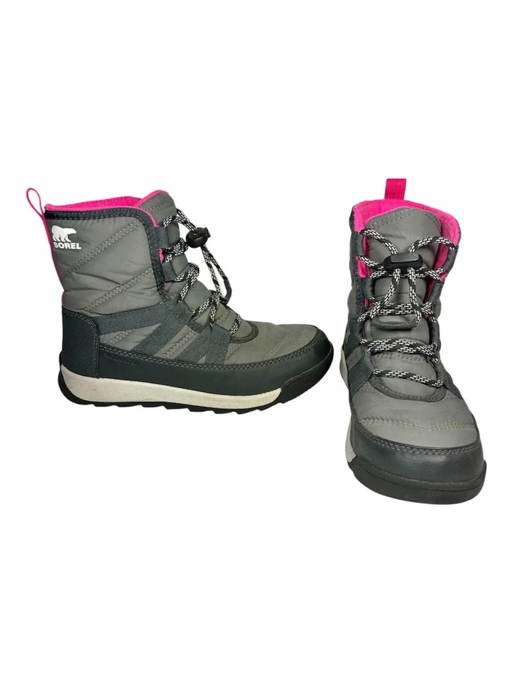 Sorel Gray and Hot Pink Insulated Lace-Up Boots, size 1